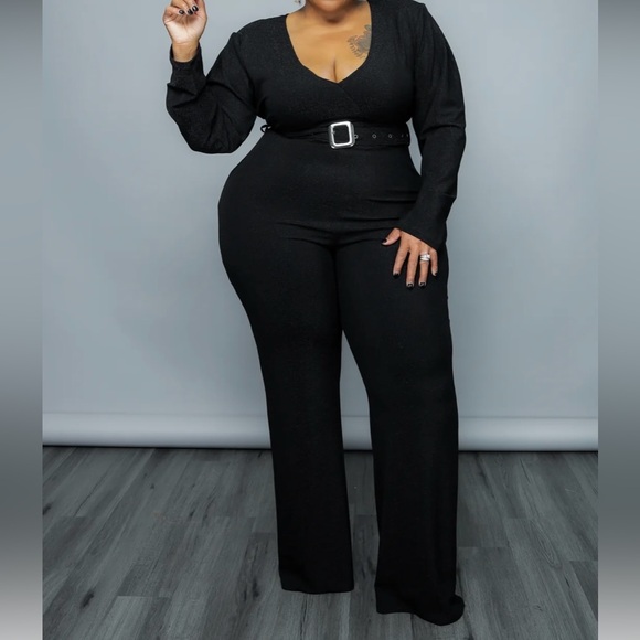 Pants - Elegant Black Belted Jumpsuit